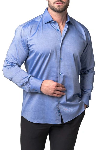 Shop Maceoo Classic Fit Shiny Finish Button-up Shirt In Blue