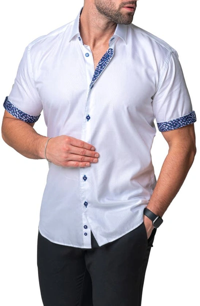 Shop Maceoo Galileo Coup Short Sleeve Cotton Button-up Shirt In White
