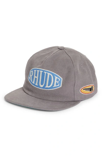 Shop Rhude Rally Embroidered Logo Patch Washed Canvas Baseball Cap In Grey