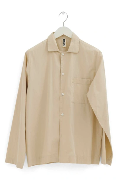 Shop Tekla Organic Cotton Poplin Button-up Pajama Shirt In Khaki