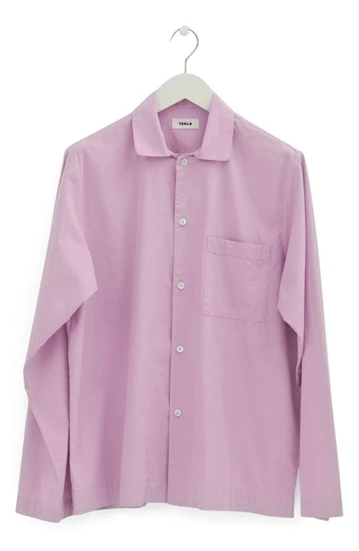 Shop Tekla Organic Cotton Poplin Button-up Pajama Shirt In Purple Pink