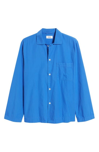 Shop Tekla Organic Cotton Poplin Button-up Pajama Shirt In Royal Blue
