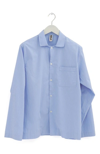 Shop Tekla Organic Cotton Poplin Button-up Pajama Shirt In Pin Stripes