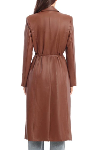 Avec Les Filles Water Resistant Faux Leather Trench Coat In Sienna