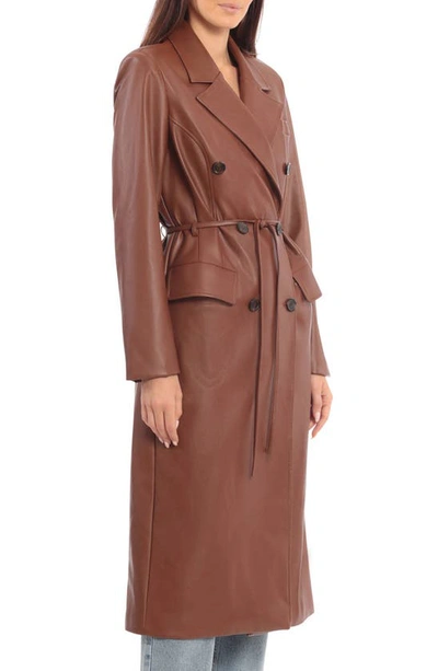 Avec Les Filles Water Resistant Faux Leather Trench Coat In Sienna