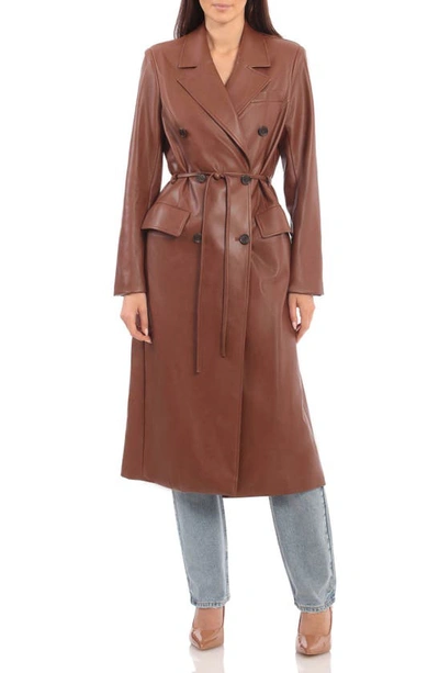 Avec Les Filles Water Resistant Faux Leather Trench Coat In Sienna