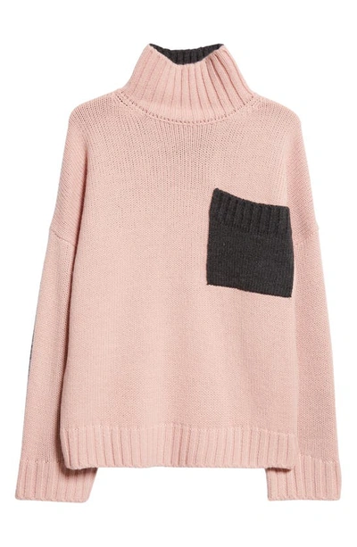 Shop Jw Anderson Oversize Colorblock Mock Neck Sweater In Pink/ Grey
