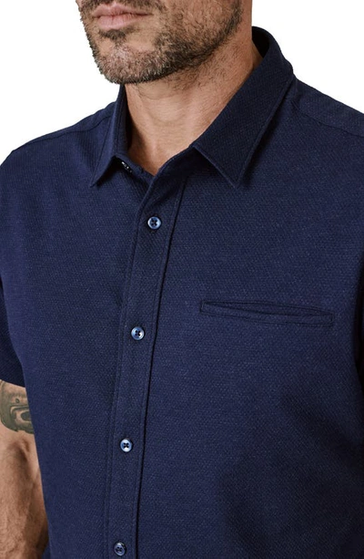 Shop 7 Diamonds Seville Short Sleeve Stretch Cotton Blend Button-up Shirt In Navy