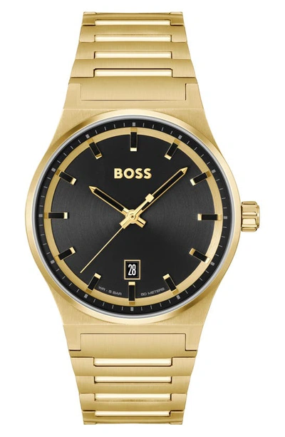 Hugo Boss Men's Candor Gold Ion Plated Stainless Steel Bracelet Watch 41mm In Black