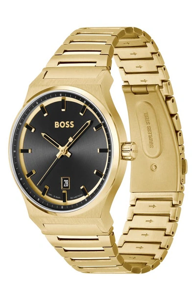 Hugo Boss Men's Candor Gold Ion Plated Stainless Steel Bracelet Watch 41mm In Black