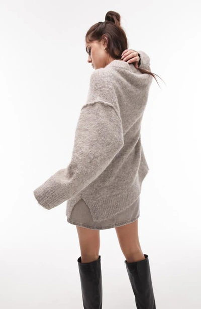Topshop Oversize Pullover Sweater In Brown