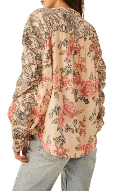 Shop Free People Maraya Floral Print Cotton Button-up Blouse In Antique Combo