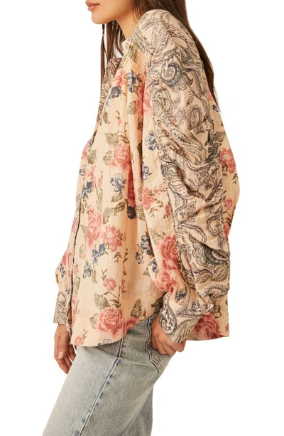 Shop Free People Maraya Floral Print Cotton Button-up Blouse In Antique Combo