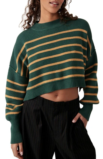 Shop Free People Easy Street Stripe Rib Crop Sweater In Hunter Green Combo