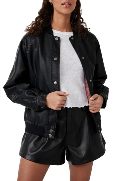 Shop Free People Wild Rose Faux Leather Bomber Jacket In Black