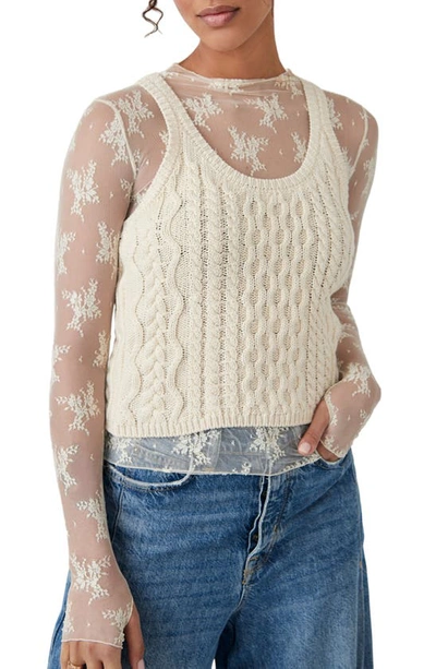 Shop Free People High Tide Cable Stitch Cotton Sweater Tank In Tea
