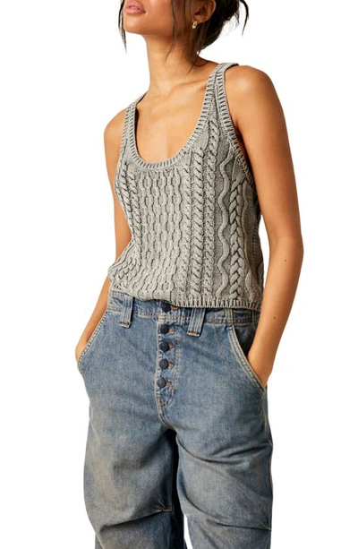 Shop Free People High Tide Cable Stitch Cotton Sweater Tank In Black