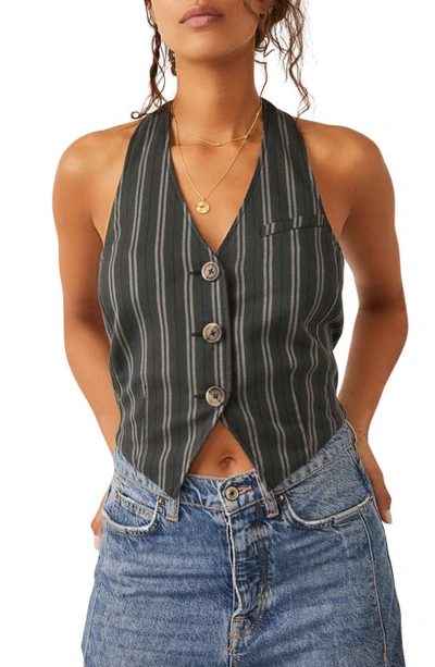 Shop Free People Dakota Stripe Halter Vest In Charcoal Combo