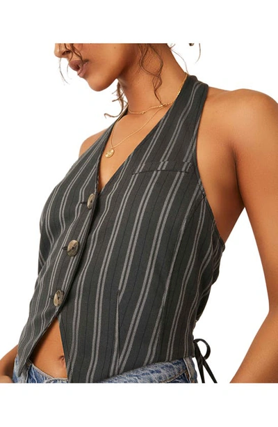 Shop Free People Dakota Stripe Halter Vest In Charcoal Combo