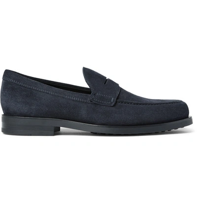 Tod's Men's Suede Loafers Moccasins Gomma Classico In Blue