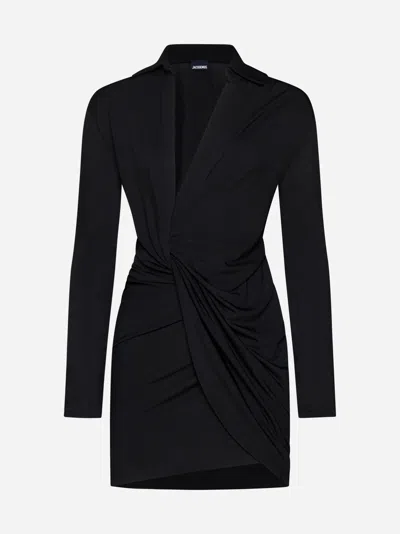 Shop Jacquemus Bahia Jersey Mini Dress In Black