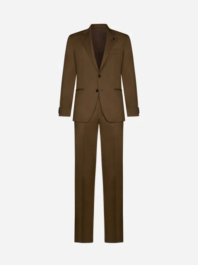 Shop Lardini Single-breasted Linen Suit In Brown