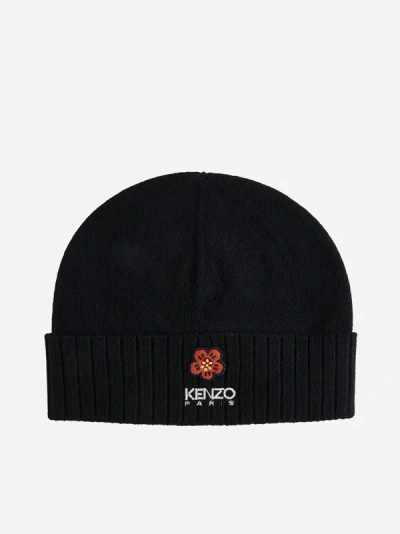 Shop Kenzo Logo Wool Beanie In Black