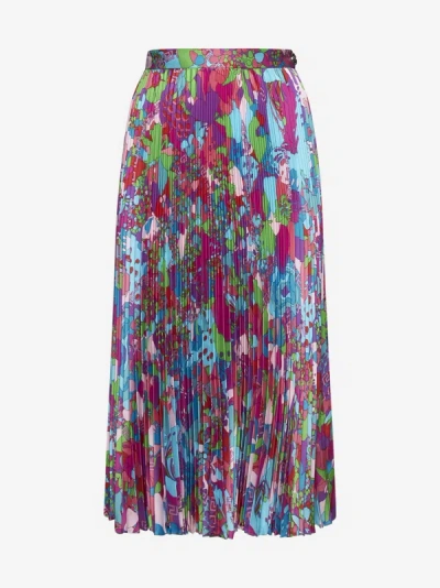 Shop Versace Murakami Print Pleated Skirt In Light Blue,multicolor