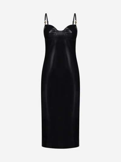 Shop Versace Latex Midi Dress In Black