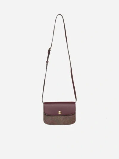 Shop Etro Leather And Paisley Canvas Bag In Burgundy