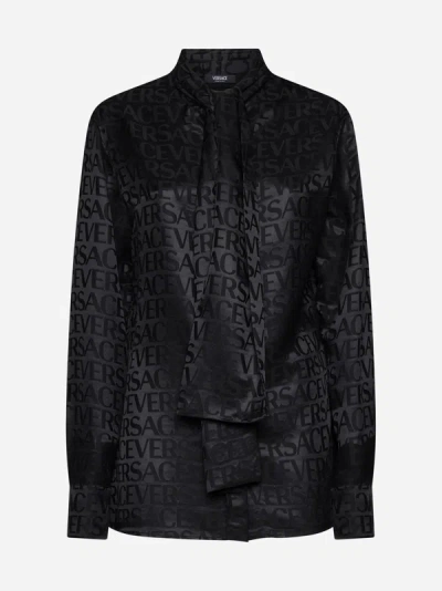 Shop Versace Logo Viscose And Silk Shirt In Black