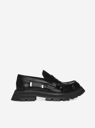 Shop Alexander Mcqueen Cut-outs Leather Penny Loafers In Black