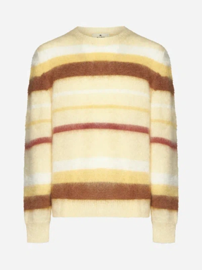 Shop Etro Striped Mohair-blend Sweater In Yellow