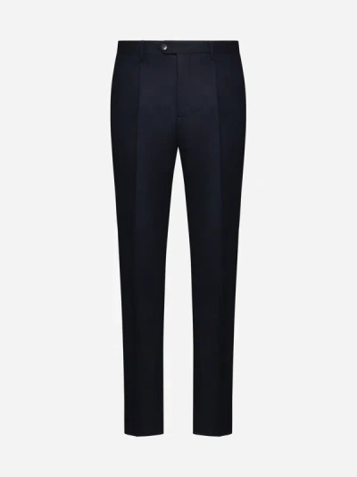 Shop Etro Stretch Wool Trousers In Blue