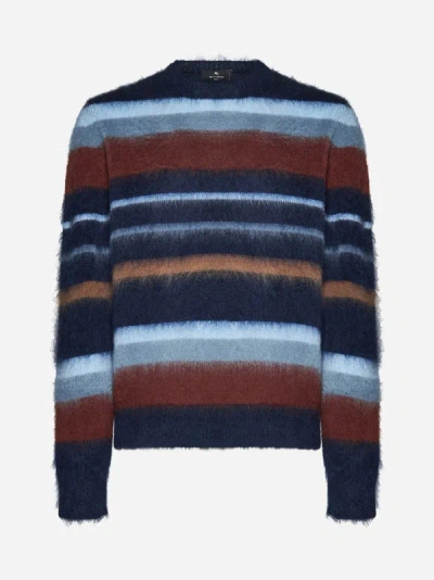 Shop Etro Striped Mohair-blend Sweater In Blue