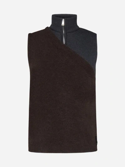 Shop Fendi Wool Double Vest In Brown,grey