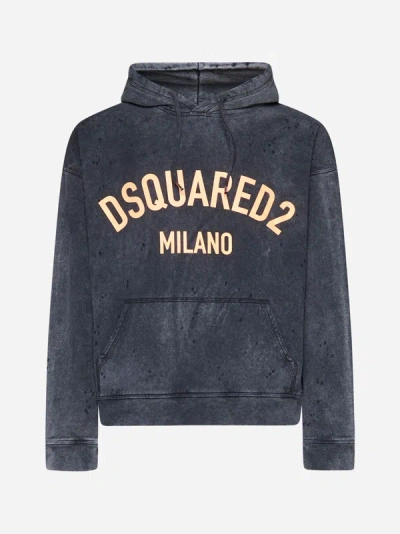 Shop Dsquared2 Logo Cotton Hoodie In Charcoal,orange