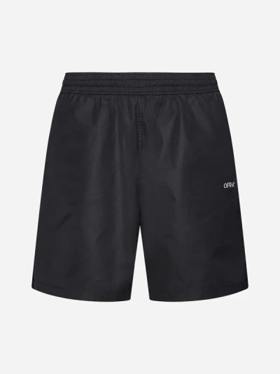 Shop Off-white Logo Swim Shorts In Black,white