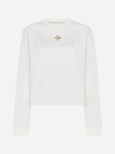 Shop Fendi Logo And Ff Reversible Cotton Sweatshirt In Ivory