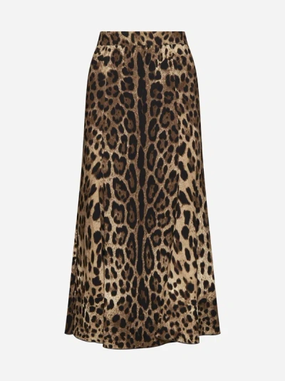 Shop Dolce & Gabbana Leopard Print Viscose Midi Skirt