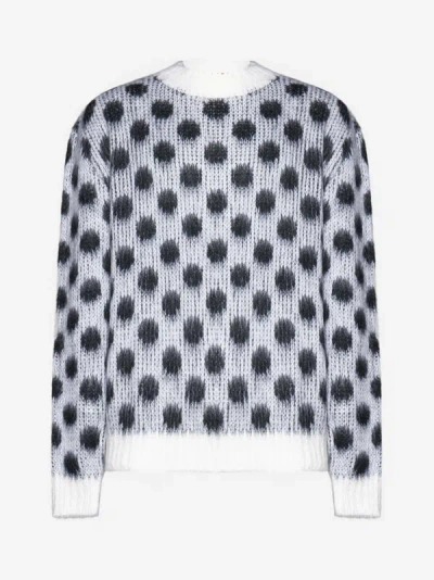 Shop Marni Polka-dot Mohair-blend Sweater In White,black
