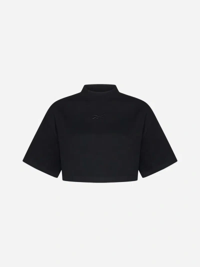 Shop Reebok Cotton Cropped Top In Black