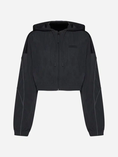 Shop Reebok Hooded Cropped Nylon Jacket In Black