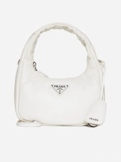 Shop Prada Leather Mini Hobo Bag In White