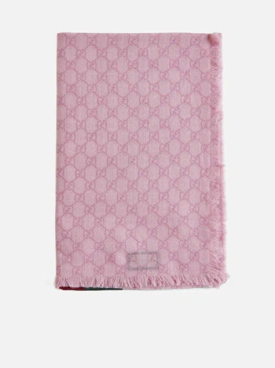 Shop Gucci Gg And Web Wool Shawl In Pink