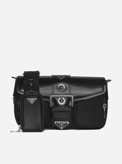Shop Prada Re-nylon And Leather Bag In Black