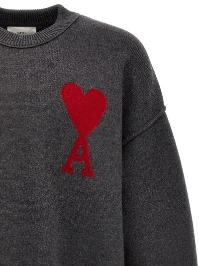 Shop Ami Alexandre Mattiussi Ami De Coeur Sweater, Cardigans In Gray