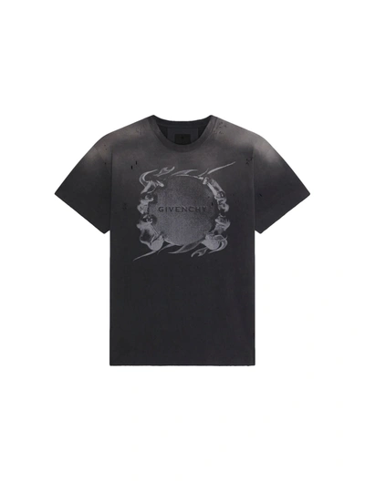 Shop Givenchy Casual Fit T-shirt In Cotton With  Ring Print In Black