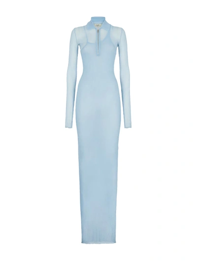 Shop Fendi Light Blue Silk Knit Dress