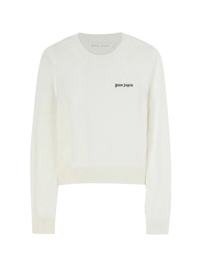 Shop Palm Angels Logo-embroidered Crew-neck Jumper In Nude & Neutrals